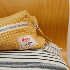 200 LINTEX Trousse de toilette en lin lavé - Carreaux Jaune Asahi