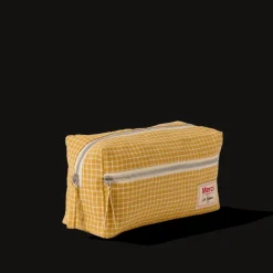 200 LINTEX Trousse de toilette en lin lavé - Carreaux Jaune Asahi