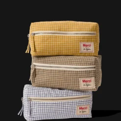 200 LINTEX Trousse de toilette en lin lavé - Carreaux Jaune Asahi