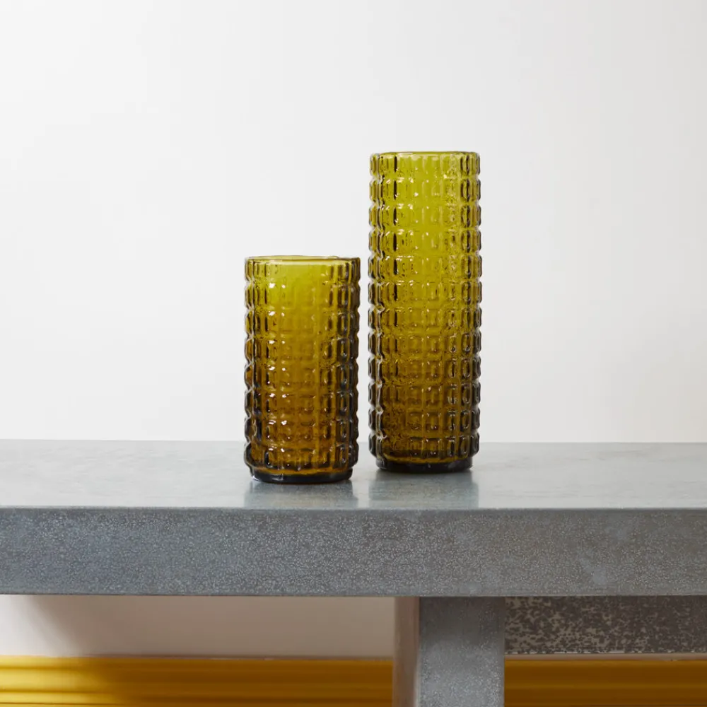 1286 HOUSEHOLD HARDWARE Vase verre reyclé 70's - Moutarde